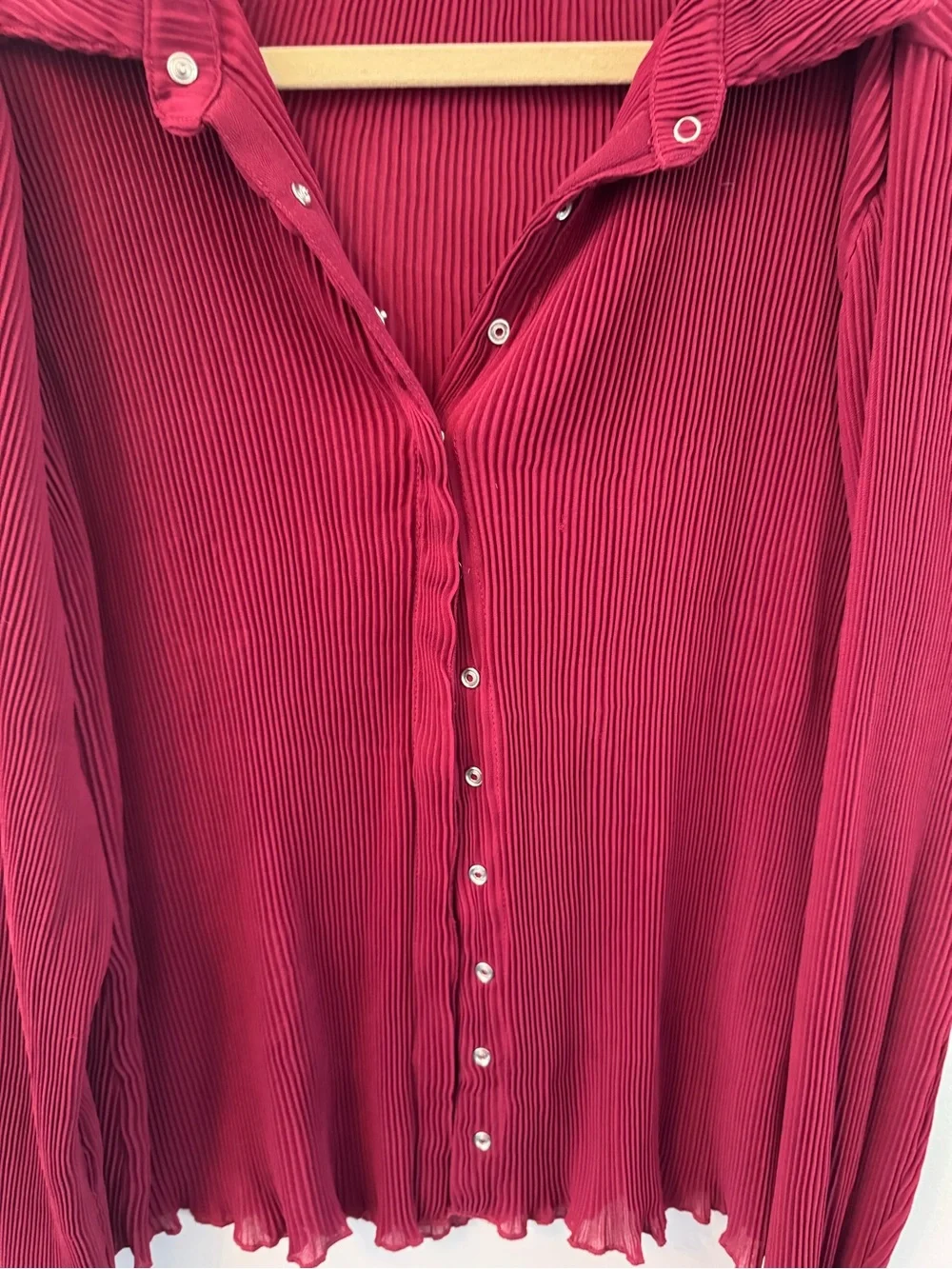 Princess Polly Burgundy Ribbed Button-Down Shirt